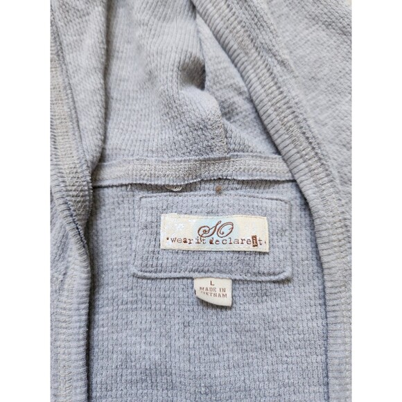 VTG So Wear It Declare It Waffle Knit Hoodie Gray Long Sleeve Pocket Sz L Y2K - Picture 3 of 7